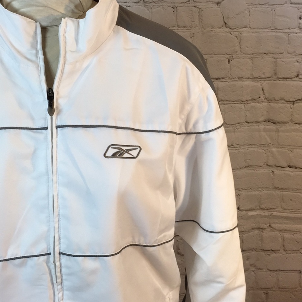 Reebok Jacket White Gray Full Zip Windbreaker Large - Picture 2 of 7